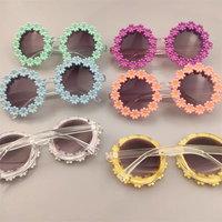 Lunettes de soleil rondes pour enfants, monture florale mignonne, protection UV400, lunettes de soleil colorées pour petites filles, vente en gros