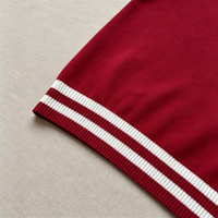 Pull en tricot personnalisé pour homme, rouge et blanc, à manches courtes, col rond côtelé, à rayures jacquard