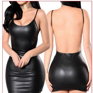 Plus Size New Sexy Leather Dresses Backless Club Party Women's <strong>Clothing</strong> Dress Black Vestidos Para Solid Mujer - Product Image 2