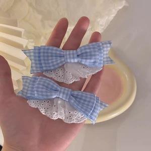 Fabric <b>bow</b> hair <b>clip</b>, spring/summer style, plaid lace hair accessory, women's hair <b>clip</b>, cute student hairpin headwear. - Product Image 1