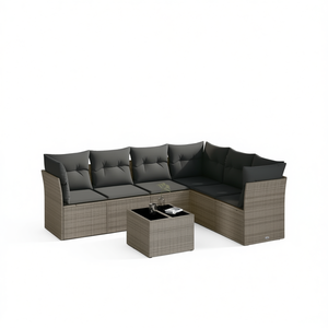 Ensemble de canapés de jardin modulaires en rotin PE gris 6 places, collection de meubles d'extérieur au design contemporain - Product Image 1