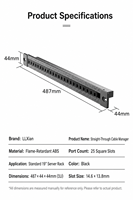 Panneau de gestion de câbles ZTD-F25/50D/Z 1U à 25 fentes carrées, ABS ignifuge, 50 mm, accessoires pour rack de serveur réseau