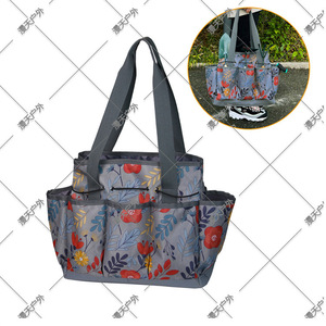 Bolsa para herramientas de jardín, tela Oxford, 15-19 bolsillos, resistente al agua, doble asa, diseño de flores azules, uso en exteriores - Product Image 2