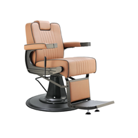 Fauteuil de barbier vintage de luxe en cuir noir et marron, durable et personnalisé, avec rotation à 360 degrés, pour salon de coiffure et salon.