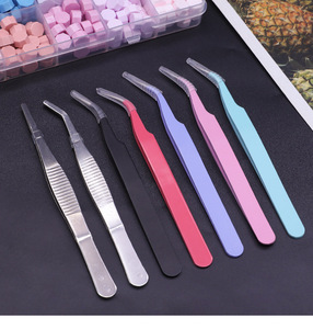 Mũi nhọn thép không gỉ màu thẳng + cong móng tay nghệ thuật Sticker thạch chọn công cụ lông mi trang điểm DIY Tweezer công cụ - Product Image 4