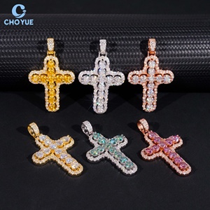 Factory price Gift Jewelry Iced Out Colorful Moissanite Cross Pendant 925 <b>Silver</b> Rose Gold Plated Hiphop Pendant Jewelry - Product Image 4