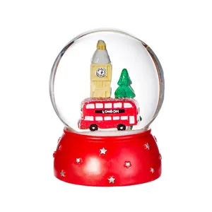 London Glass Snow Globe Ornament Winter Wonderland Festive Fun Big Ben Red Bus