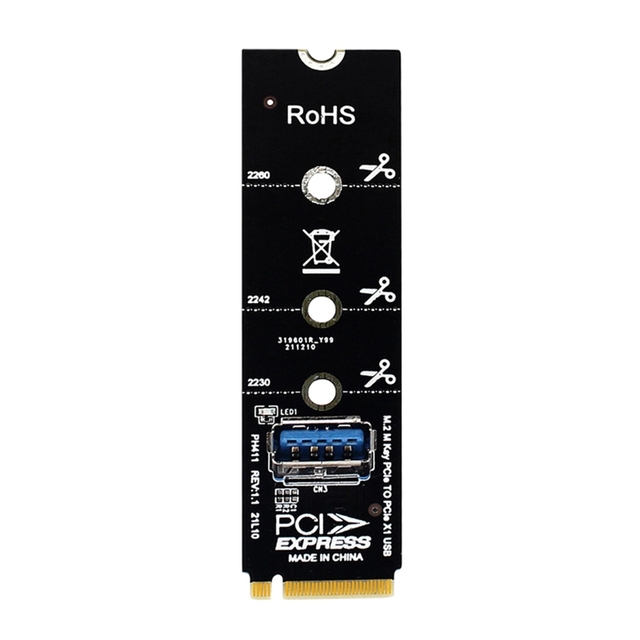 PH411 M.2 M-key PCIE to PCI-E USB3.0 Riser Adapter Card Support SSD 2230 2242 2260 2280 with LED Indicator