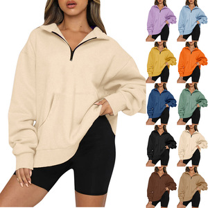 Sweat-shirt oversize à fermeture éclair 1/4 pour femme, pull molletonné épais à demi-zip pour l'automne et l'hiver, style décontracté - Product Image 1