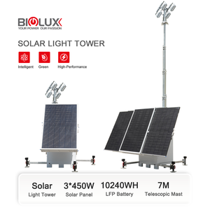 Torre de Iluminación Solar Portátil de Alta Calidad con Paneles Solares de 3*450W, 4*100W LED, Elevador Eléctrico Manual, IP65, MPPT, 6000K - Product Image 1