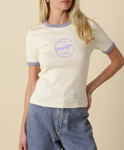 T-shirt court personnalisé en coton et élasthanne pour femme, coupe ajustée, 190 GSM, avec impression sérigraphiée, style <span class=keywords><strong>Ringer</strong></span> - Product Image 2