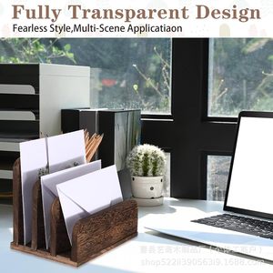 Solid Wood Desktop <b>File</b> Rack Carbonized Color 1.2 Inch Letter Holder <b>Organizer</b> Storage Shelf for Office Books - Product Image 2