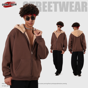 Sudadera con capucha para hombre, de 560 g, cálida, de tejido compuesto de felpa, estilo oversize, con cremallera, para invierno - Product Image 3