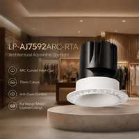 Spot LED COB réglable sans cadre 12W CRI90+ avec réflecteur incurvé, lumière encastrée pour restaurant et commerce de détail LP-AJ7592ARC-RTA-23