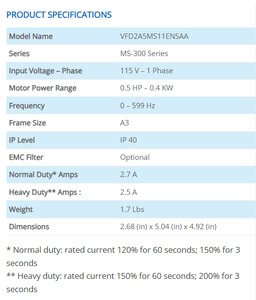 อินเวอร์เตอร์ Delta MS300 VFD2A5MS11ENSAA 100-120V 1 เฟส 0.4 กิโลวัตต์ 0.5 แรงม้า - Product Image 2
