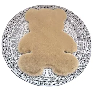 熊蓬松地毯柔软蓬松仿毛皮地毯模糊粗毛区域地毯可爱设计纯色麂皮背衬毛绒地毯座垫