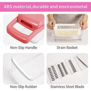 Hache-légumes rose - Hachoir à oignons - Mandoline multifonctionnelle 15 en 1 - Trancheuse à légumes et fruits - Coupe-légumes avec panier - Product Image 2