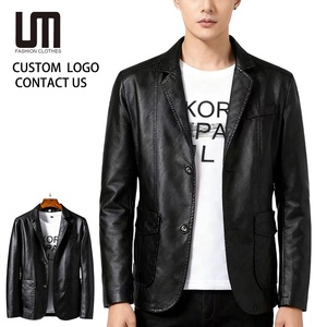 Chaquetas De Talla Grande Al Por Mayor Con Logotipo Personalizado De Moda Coreana De Otoño Para Hombre, Abrigos De Motociclista De Cuero PU Entallados E Informales - Product Image 1