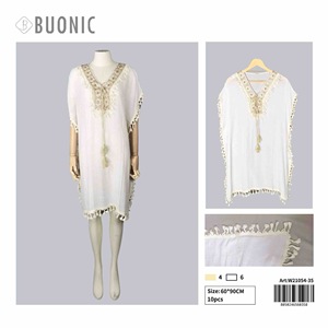 Copricostume da Spiaggia Estivo per Donna Buonic 60x90cm, Tunica Casual con Ricami e Nappe - Product Image 3