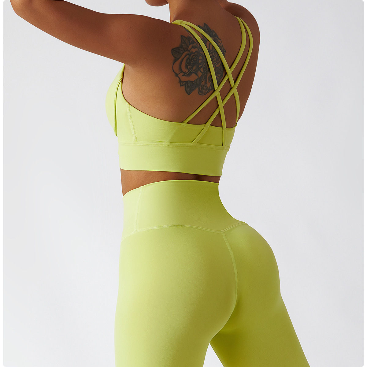 Women Workout Yoga Set 2-in-1 Criss Cross Strappy Back Sports Bra + High Waist Butt Lifting Leggings Quick Dry Gym Activewear