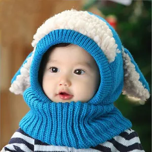 가을 겨울 어린이 귀여운 토끼 귀 보호 모자 니트 모자 목 따뜻한 겨울 아기 모자