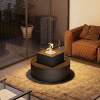 Moderner Quadratischer Runder Feuertisch mit Glas-Windschutz für Terrasse Luxuriöser Geometrischer Outdoor-Gaskamin