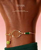 Pulsera Resistente y Duradera Chapada en Oro de 18K S925 con Raquetas de Tenis Azul Verde y Pelota de Tenis Dorada, un Regalo Deportivo y Elegante