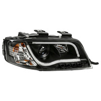 Kit de phares LED améliorés pour Audi A6 A6L C5 1997-2004 avec guide lumineux en U, DRL et projecteur Angel Eye