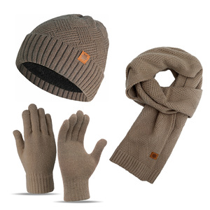 Ensemble hiver 3 pièces pour <span class=keywords><strong>homme</strong></span>, best-seller, <span class=keywords><strong>bonnet</strong></span> en tricot doublé, écharpe, <span class=keywords><strong>gants</strong></span>, accessoires chauds à motif diamant - Product Image 1