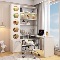 Bureau d'angle en L avec étagère et armoire - Meuble d'hôtel moderne multifonction en bois massif pour l'étude et l'informatique