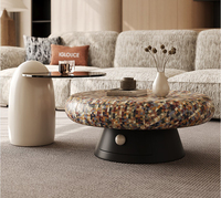 Table basse élégante et moderne en œil de chat, incrustation d'os naturel, plateau en verre, cadre en métal durable pour la maison, salon, utilisation quotidienne facile