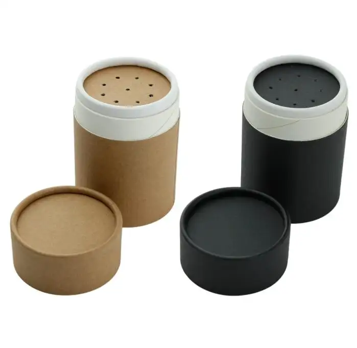 Recycelte Zylinder Pappe Kraft papier Box Tube Kosmetische lose Pulver behälter Verpackung mit Shaker Deckel
