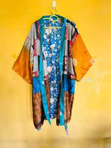 Robe kimono en soie bohème, col en V, manches trois quarts, coupe ample, imprimé tissé, longueur midi, vêtements décontractés pour femmes - Product Image 2
