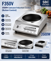 Tischplatte 3500W Hochleistungs-Edelstahl-Wok Konkaver Kommerzieller Elektrischer Induktionsherd Freistehender Wok-Brenner 220V