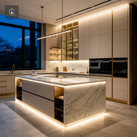 Set Perabot Dapur Pintar Kelas Atas XINGRUO Kabinet Tanpa Gagang yang Ramping dengan Showcase Kaca Berlampu LED Terintegrasi untuk Rumah Modern