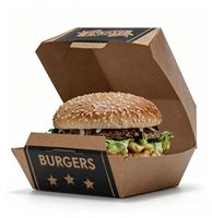 Boîte à hamburger carrée jetable en kraft pour emporter, OEM, restauration rapide, impression quadricolore, écologique, biodégradable, recyclable, papier artistique