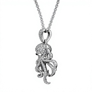 Pendentif Pieuvre en Argent Sterling 925 avec Zircon Cubique Sertie en Bezel, Breloque Animal Marin, Cadeau Bijou - Product Image 4