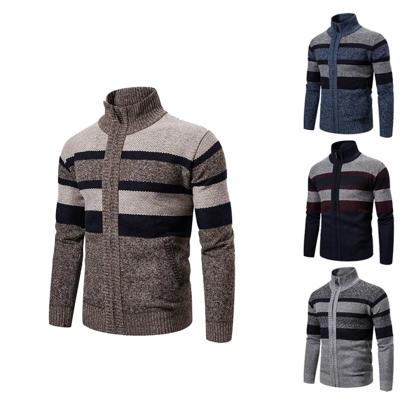 Trendy Fashion Striped Sweater For Men Outdoor Sports Mans Cardigan Sweater Coat Long Sleeved Outerwear Warm Clothing Winter