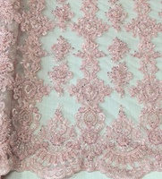 Tissu en dentelle de tulle brodé à la main avec des paillettes et des perles lourdes pour les robes de femmes, les accessoires de mariage pour filles, 100% polyester
