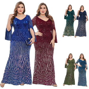 Robes de soirée de <span class=keywords><strong>luxe</strong></span> LY2123D pour femmes grandes tailles, élégantes, col en V, manches longues, sequins, pour soirée formelle, bal - Product Image 1