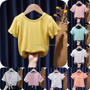 Karikatür bitki yenilik baskılı 2023 erkek bez kız üstleri rahat bebek kız gömlek yaz moda kısa kollu çocuklar T Shirt