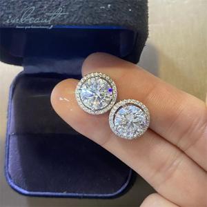 Argento 925 originale totale di 10 carati rotondo eccellente taglio passaggio diamante prova D colore Moissanite orecchini per donna alta gioielleria - Product Image 4