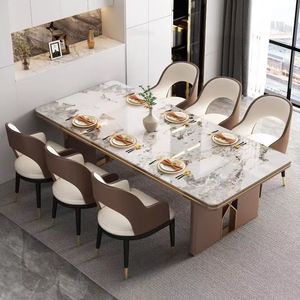 Meubles de salle à manger de luxe, table à manger en pierre frittée antique et moderne avec 8 à 10 chaises - Product Image 4