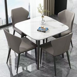 Ensemble de table <span class=keywords><strong>à</strong></span> <span class=keywords><strong>manger</strong></span> carrée moderne Chaises rembourrées Plateau en bois gris <span class=keywords><strong>blanc</strong></span> Pieds noirs Hauteur réglable Meubles de maison pour la <span class=keywords><strong>salle</strong></span> <span class=keywords><strong>à</strong></span> <span class=keywords><strong>manger</strong></span> - Product Image 2