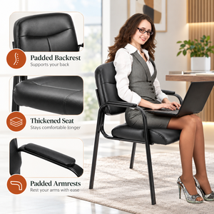Modern Leather Conference Room <b>Chairs</b> with Padded Arms <b>Comfortable</b> Office Guest Visitor <b>Chairs</b> for Reception Waiting Room - Product Image 3