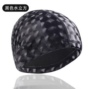 Gorro de natación a cuadros gris para adultos con protección para los oídos y pelo largo, gorro de natación impermeable - Product Image 2