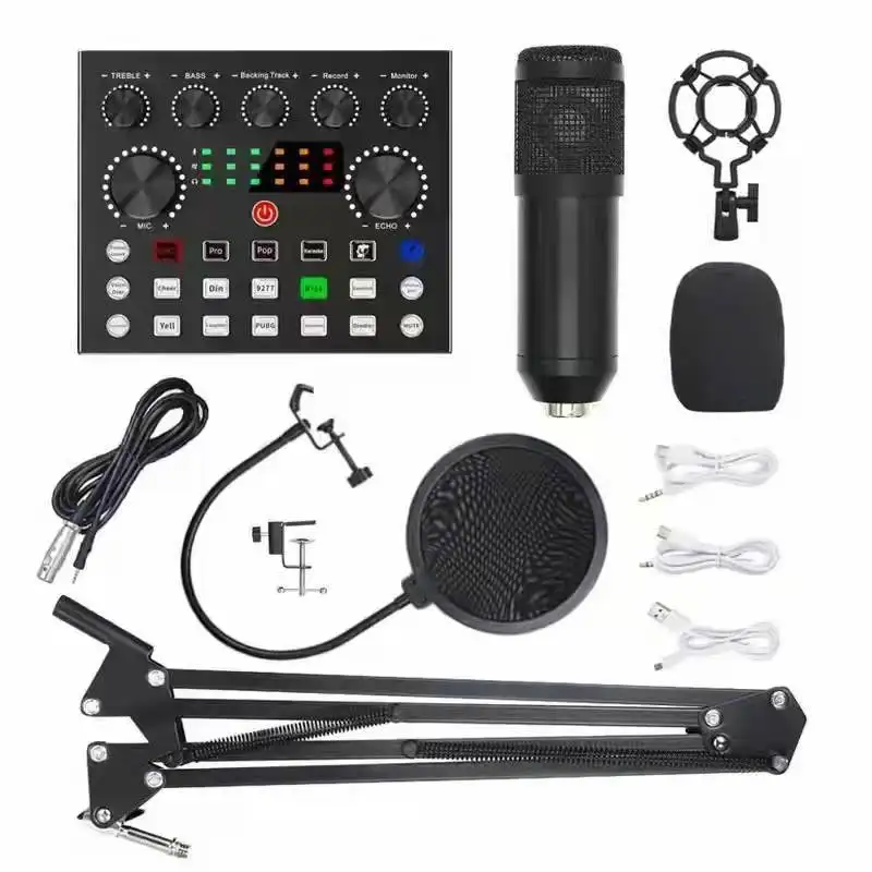 External usb sound card studio recording audio interface pc live stream V8s sound card and microphone set