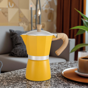 Cafetière italienne Moka Espresso 3 tasses 150 ml 6 tasses 300 ml Cafetière à expresso en aluminium pour cuisinière Poignée moderne au toucher doux Céramique Métal - Product Image 1