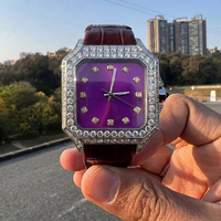 Montre automatique de haute qualité en moissanite, bracelet en cuir véritable, chiffres en diamant, montre mécanique de luxe sertie de diamants