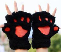 Mode femmes fille belle hiver mignon mitaine doux demi doigt gants mitaines chaud patte chat griffe en peluche hiver automne